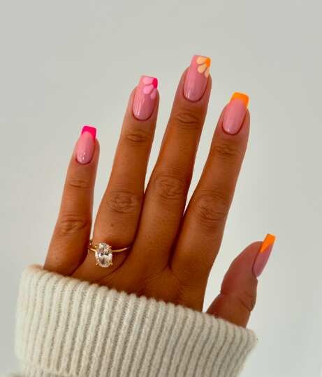 Pink and orange burst manicure