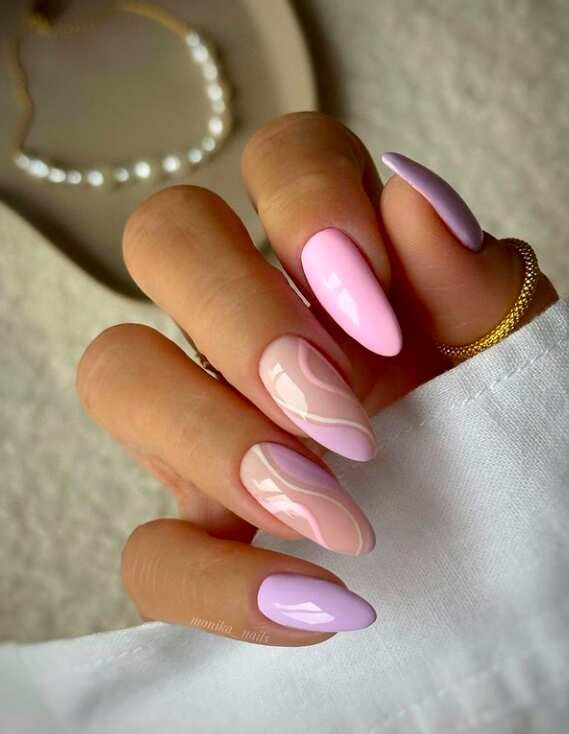 Pastel pink and light purple with swirls