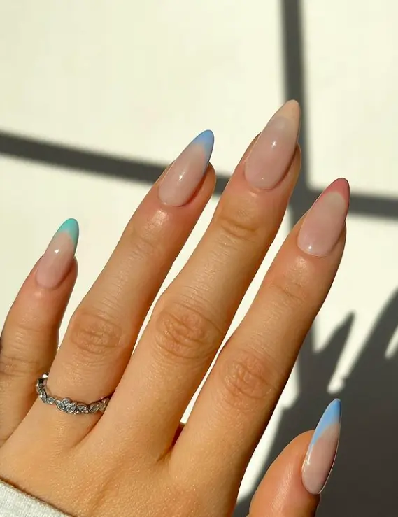 long oval nails with fall pastel french tips