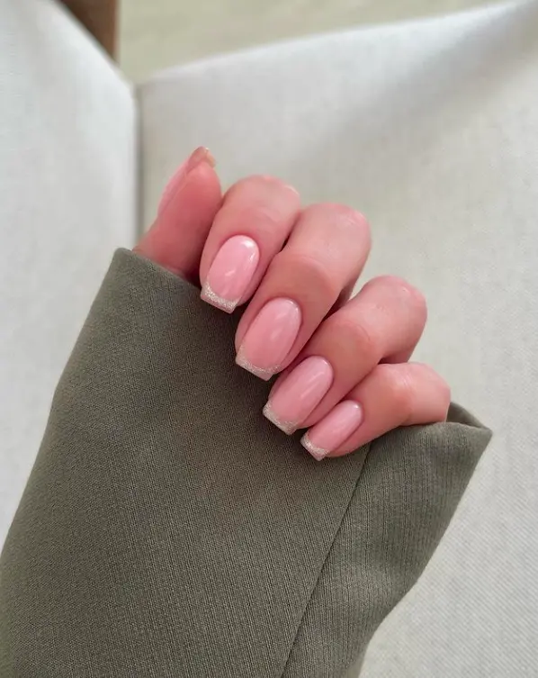 glitter french tip design on short square nails
