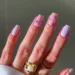 short square nails with light purple artsy flower design