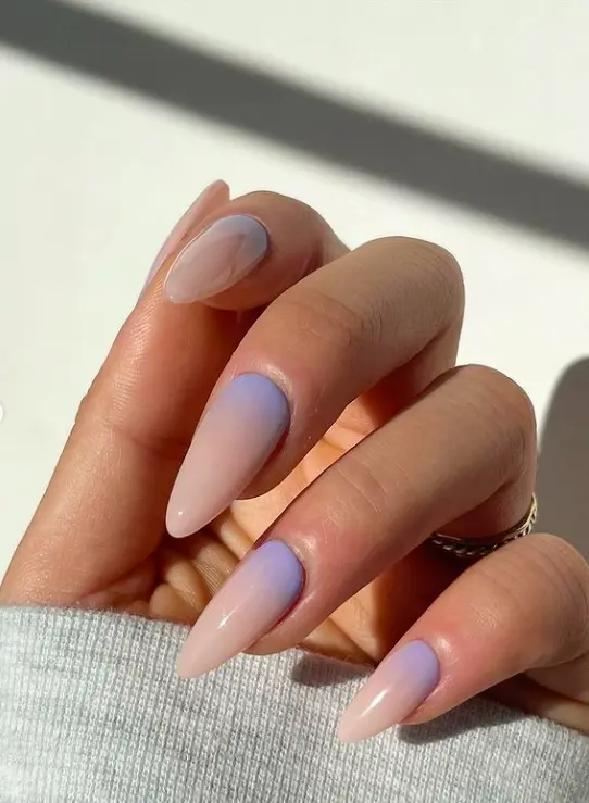 long oval nails with pastel purple ombre nails