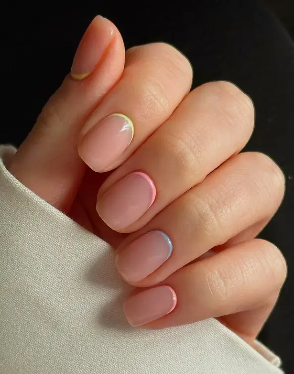 short square nails with pastel thin cuffs