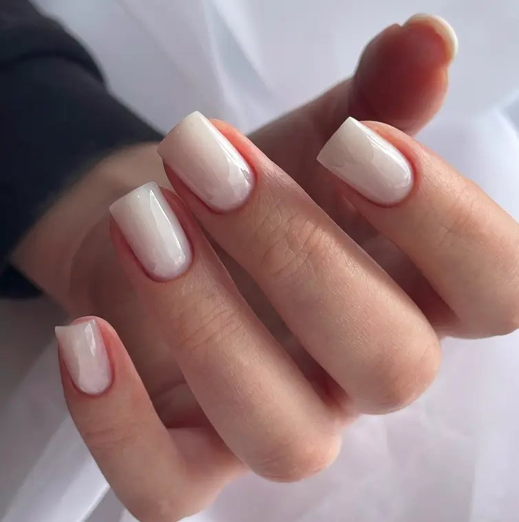 milky white short square nails
