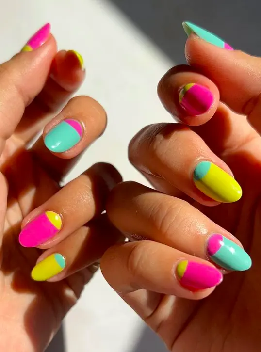 short oval nails with thick colored cuffs