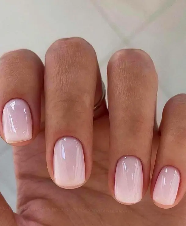 milky white short squoval nails